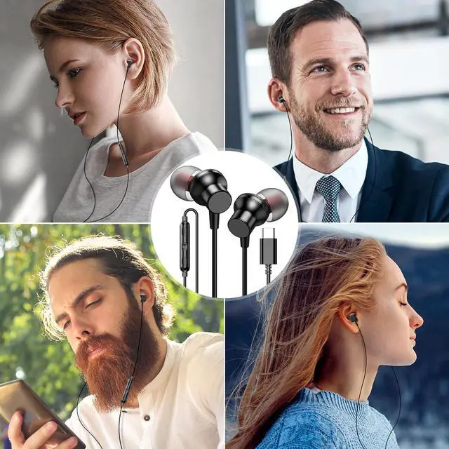 Alt view image 6 of 6 - USB C Earbuds Wired Headphones with Microphone Volume Control Black | Noise Isolating Type C Earphones for Google Pixel 10 9 Pro Headphone for iPhone 17 16 15 Pro Max/iPad 10th Gen for Galaxy S26