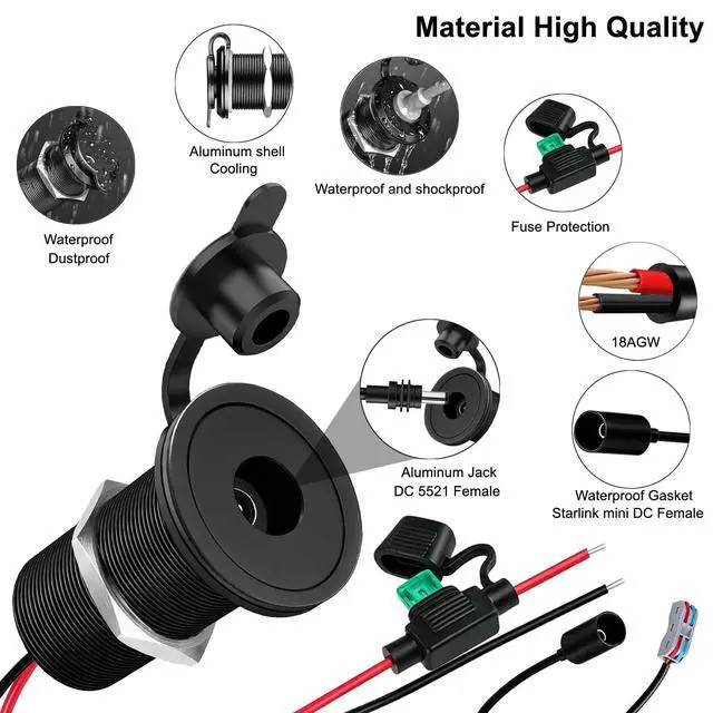Alt view image 3 of 6 - 12V-48V to 30V 3.5A Waterproof Wall Pass Through Kit for Starlink Mini Power Supply Cable with Fuse Holder, DC Step Up Converter Power Adapter for RV Camping Battery Pack Boat(DC Female to Power Cord)