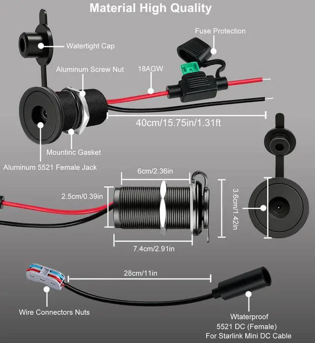 Alt view image 5 of 6 - 12V-48V to 30V 3.5A Waterproof Wall Pass Through Kit for Starlink Mini Power Supply Cable with Fuse Holder, DC Step Up Converter Power Adapter for RV Camping Battery Pack Boat(DC Female to Power Cord)