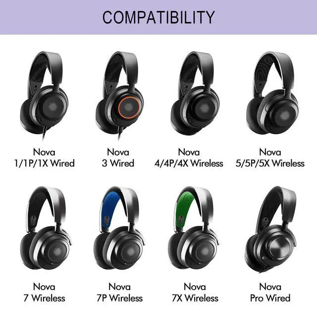 Alt view image 2 of 7 - Ear Pads Replacement for SteelSeries Arctis Nova - Magic Mesh Fabric Earpads for Arctis Nova Pro Wired, Nova 1, 3, 4, 5, 7 Headphones - Made by GEVO Cushions with High-Density Foam - Purple