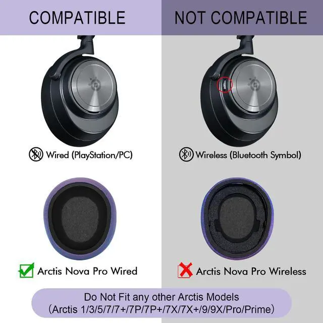 Alt view image 3 of 7 - Ear Pads Replacement for SteelSeries Arctis Nova - Magic Mesh Fabric Earpads for Arctis Nova Pro Wired, Nova 1, 3, 4, 5, 7 Headphones - Made by GEVO Cushions with High-Density Foam - Purple
