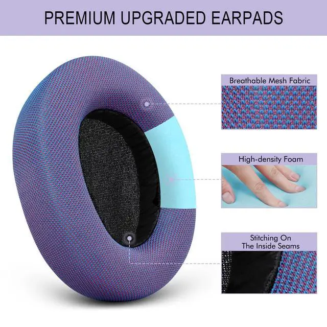 Alt view image 4 of 7 - Ear Pads Replacement for SteelSeries Arctis Nova - Magic Mesh Fabric Earpads for Arctis Nova Pro Wired, Nova 1, 3, 4, 5, 7 Headphones - Made by GEVO Cushions with High-Density Foam - Purple