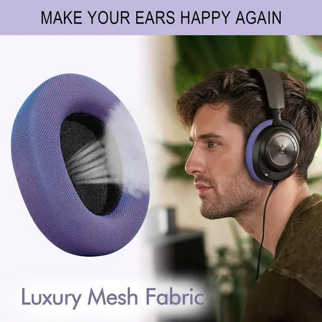 Alt view image 5 of 7 - Ear Pads Replacement for SteelSeries Arctis Nova - Magic Mesh Fabric Earpads for Arctis Nova Pro Wired, Nova 1, 3, 4, 5, 7 Headphones - Made by GEVO Cushions with High-Density Foam - Purple