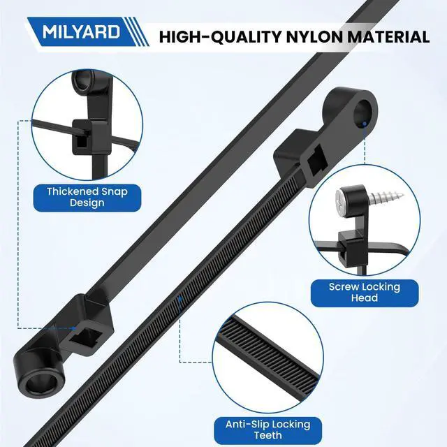 Alt view image 3 of 7 - 150 Pcs 12 inch Zip Ties with Screw Hole + 150 Pcs Screws | 50LBS Black Plastic Ties with Screw Holes and Mounting Screws for Automotive, Fencing & Outdoor Wire Management