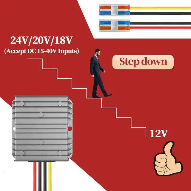 Alt view image 2 of 6 - Step Down Converter 24V to 12V Voltage Converter, 24 to 12 Volt 30A 360W with Quick Connector Cable Connector 24V to 12V Voltage Converter for Golf Cart Light Truck (DC15-40 V Input)