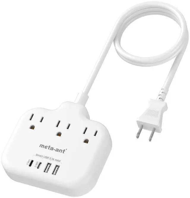 Main image of 2 Prong to 3 Prong Outlet Adapter with 3 Outlets & 4 USB(2 USB-C), 5FT Extension Cord 2 Prong Outlet, Polarized, for Old House, White