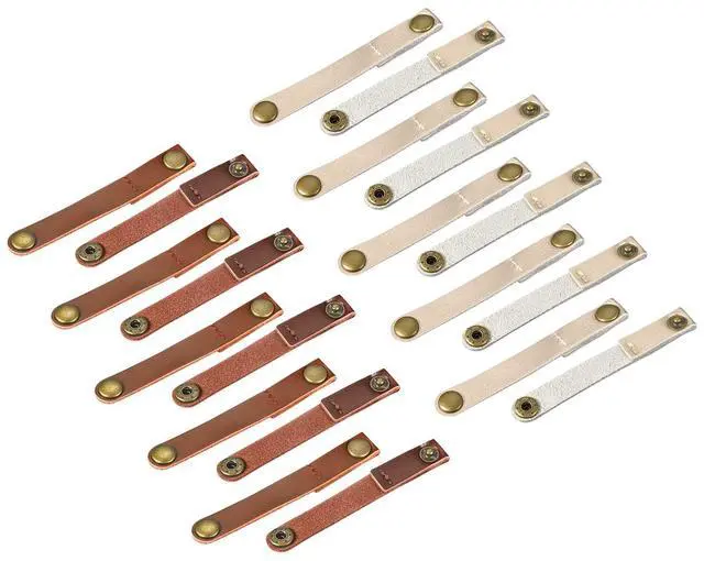Main image of Pack of 20 Leather Cable Straps Cable Ties, Cord Organizer, Portable Cable Management for USB Cables, Headphone Wires, Light Brown/Golden