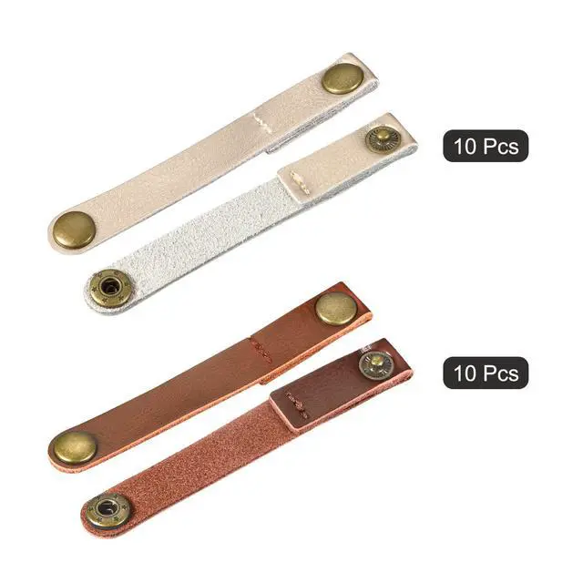 Alt view image 3 of 6 - Pack of 20 Leather Cable Straps Cable Ties, Cord Organizer, Portable Cable Management for USB Cables, Headphone Wires, Light Brown/Golden