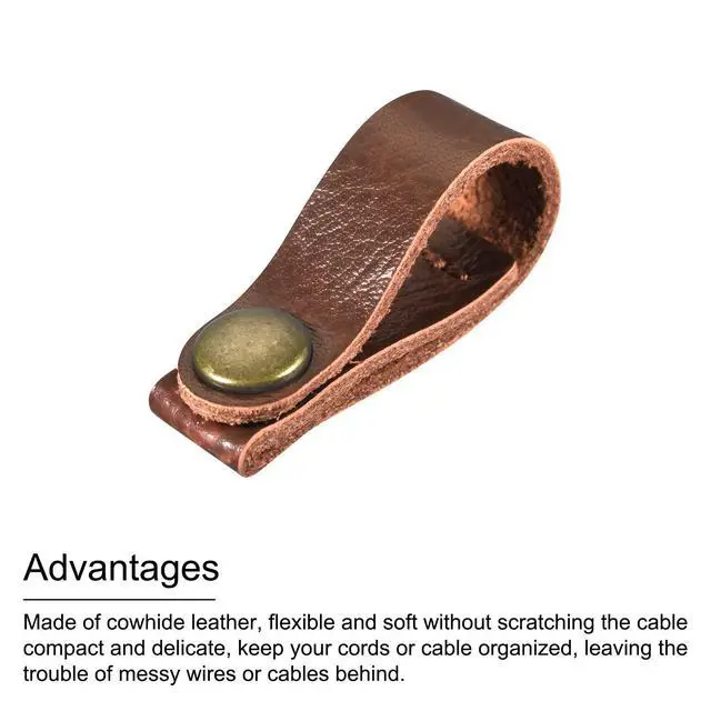 Alt view image 5 of 6 - Pack of 20 Leather Cable Straps Cable Ties, Cord Organizer, Portable Cable Management for USB Cables, Headphone Wires, Light Brown/Golden