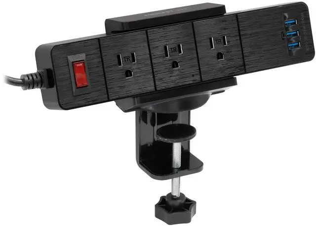 Main image of Desk Clamp Power Strip, 3 Outlets & 3 USB Ports | Surge-protected clamp mount fits desks 0.4-2" thick, built-in cable management for standing desks & home offices