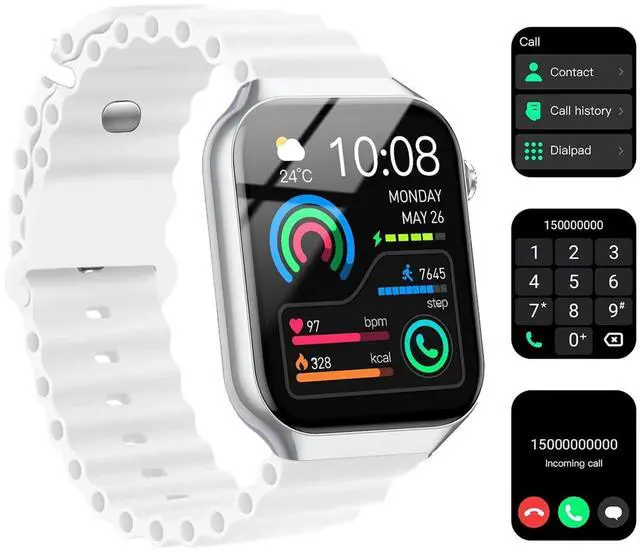 Main image of Smart Watch for Men Women, 2.09" AI Fitness Smartwatches with Calling/SMS, Heart Rate/Sleep/SpO2 Monitor, Pedometer, Dual Bands, 3 Games for Android/iOS Phones (White)