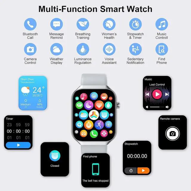 Alt view image 6 of 7 - Smart Watch for Men Women, 2.09" AI Fitness Smartwatches with Calling/SMS, Heart Rate/Sleep/SpO2 Monitor, Pedometer, Dual Bands, 3 Games for Android/iOS Phones (White)