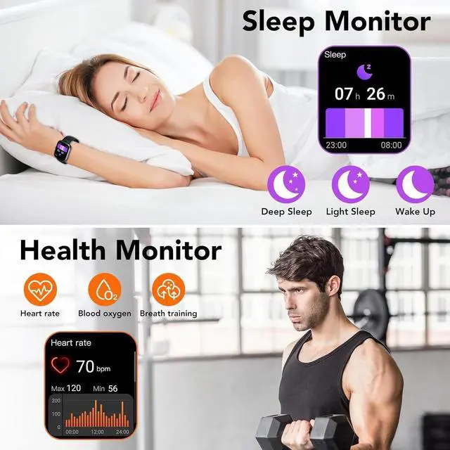 Alt view image 5 of 7 - Smart Watch for Men Women, 2.09" AI Fitness Smartwatches with Calling/SMS, Heart Rate/Sleep/SpO2 Monitor, Pedometer, Dual Bands, 3 Games for Android/iOS Phones (White)