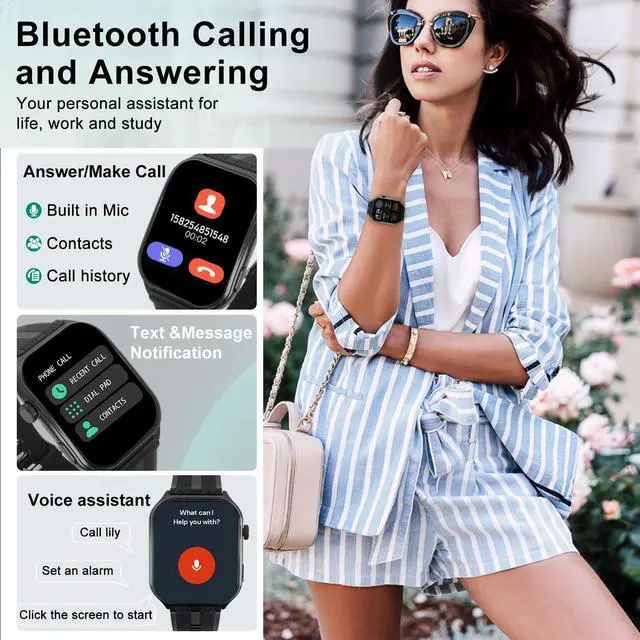 Alt view image 2 of 6 - Smart Watch with 1.95" AMOLED Display, ChatGPT AI& Bluetooth Call, Fitness Tracker for Women Men, Heart Rate & Sleep Monitor, 100+ Sports Modes, 10 Days Battery, IP68 Waterproof (Sliver)