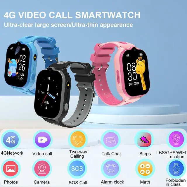 Alt view image 2 of 7 - 4G Kids Smart Watch with GPS Tracker, Smartwatches with Two Way Calling Video Calls SOS Class Mode Pedometer Alarm Clock Puzzle Games HD Touch Screen Safe Phone Watch for Kids Ages 4-12 Gifts (Blue)