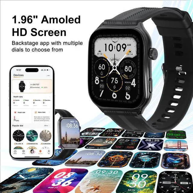 Alt view image 6 of 6 - Smart Watch with 1.95" AMOLED Display, ChatGPT AI& Bluetooth Call, Fitness Tracker for Women Men, Heart Rate & Sleep Monitor, 100+ Sports Modes, 10 Days Battery, IP68 Waterproof (Sliver)