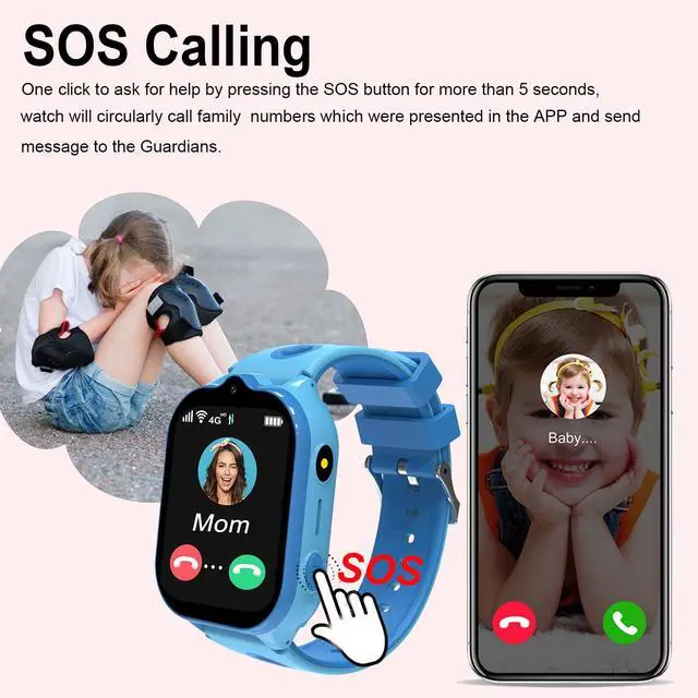 Alt view image 5 of 7 - 4G Kids Smart Watch with GPS Tracker, Smartwatches with Two Way Calling Video Calls SOS Class Mode Pedometer Alarm Clock Puzzle Games HD Touch Screen Safe Phone Watch for Kids Ages 4-12 Gifts (Blue)