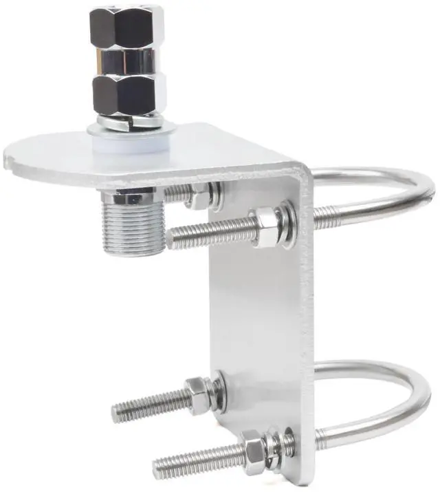 Main image of Universal Aluminum Heavy Duty Antenna Mount, Outdoor Antenna Pole Mast Mount Bracket with U-Bolts and CB Adapter for 3/8-24 Stud Cellular Trucker Antenna (10MM Center of Hole)