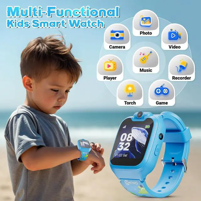 Alt view image 2 of 6 - KW01 Smart Watches for Kids, Blue 1.54" HD Touch Screen Educational Smartwatch Toy with Games Camera Video Recorder Calculator Flashlight Music Player Gift for 3-12 Years Old Boys Girls