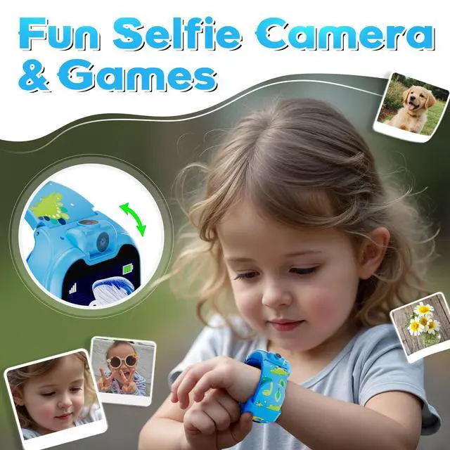 Alt view image 4 of 6 - KW01 Smart Watches for Kids, Blue 1.54" HD Touch Screen Educational Smartwatch Toy with Games Camera Video Recorder Calculator Flashlight Music Player Gift for 3-12 Years Old Boys Girls
