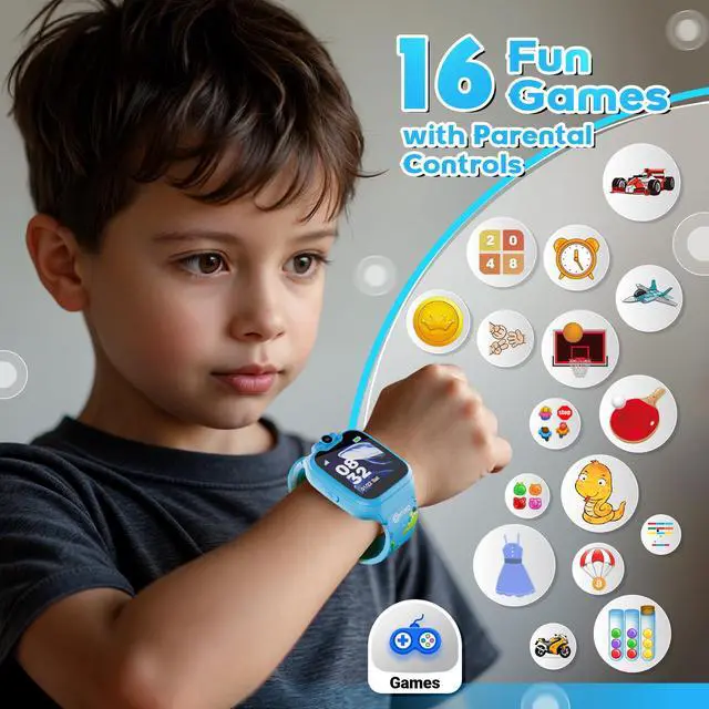 Alt view image 3 of 6 - KW01 Smart Watches for Kids, Blue 1.54" HD Touch Screen Educational Smartwatch Toy with Games Camera Video Recorder Calculator Flashlight Music Player Gift for 3-12 Years Old Boys Girls