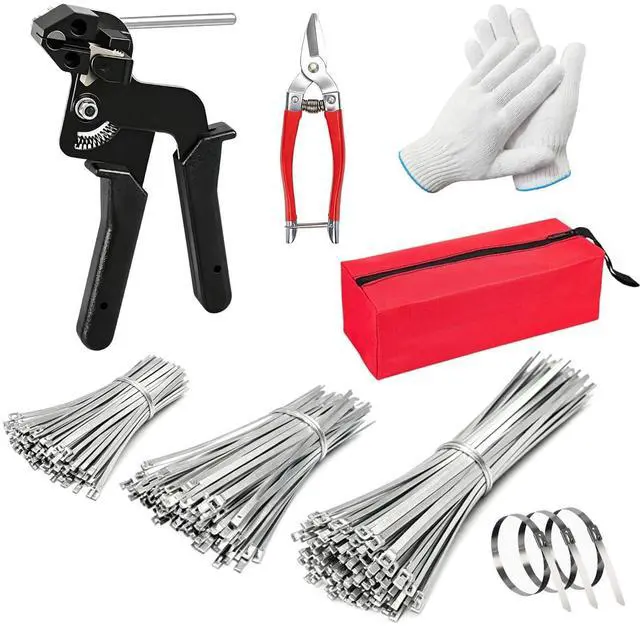 Main image of Heavy metal cable ties, 400 pcs metal cable tie gun set, 6/8/11.8in | 304 stainless steel, multifunctional self-locking cable tie kit, suitable for fences, farms, cables, pipelines, etc
