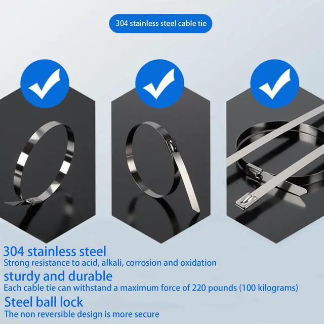 Alt view image 6 of 7 - Heavy metal cable ties, 400 pcs metal cable tie gun set, 6/8/11.8in | 304 stainless steel, multifunctional self-locking cable tie kit, suitable for fences, farms, cables, pipelines, etc