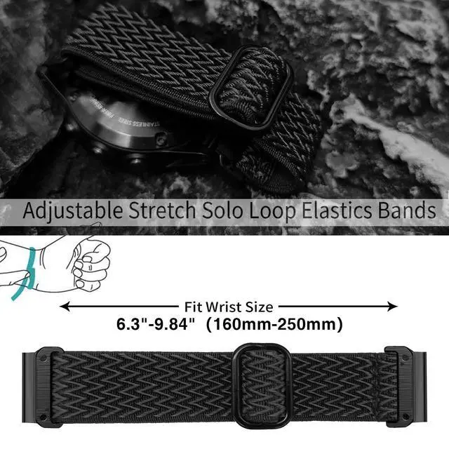 Alt view image 6 of 7 - Upgraded Quick Fit 22mm Elastic Band for Garmin Fenix 8 47mm/ Instinct 3 45mm/ Fenix 7/6/5, Soft Stretchy Loop Nylon Wristband Strap for epix Pro/Tactix 8 (47mm)