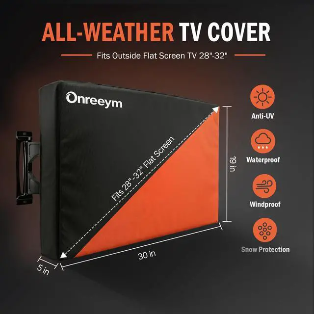 Alt view image 6 of 7 - Oreenym Waterproof Outdoor TV Cover for 28-32in Flat Screen Television | Heavy Duty 600D Oxford, All-Weather Protection, UV Resistant & Dustproof, Full Coverage & Universal Fit