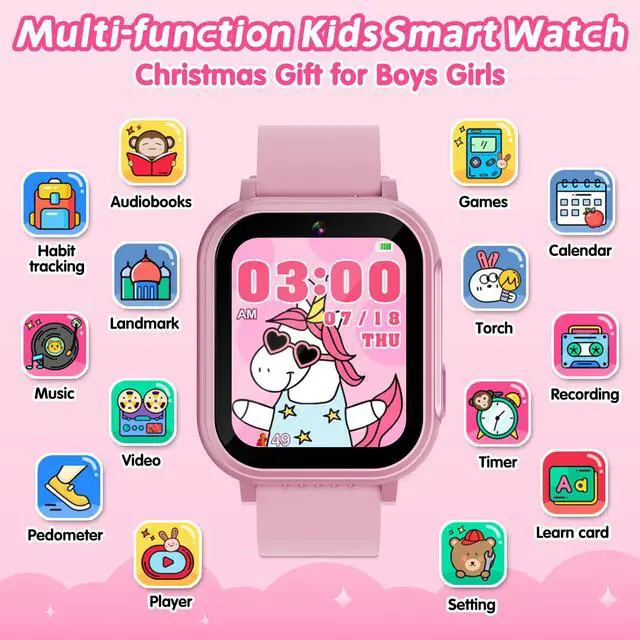Alt view image 2 of 6 - Kids Waterproof Smart Watch, 32 Games HD Touchscreen Kids Watch with Dual Camera Video Music Player Pedometer Flashlight 12/24 hr Christmas Birthday Gifts for Girls Ages 4 5 6 7 8 9 10