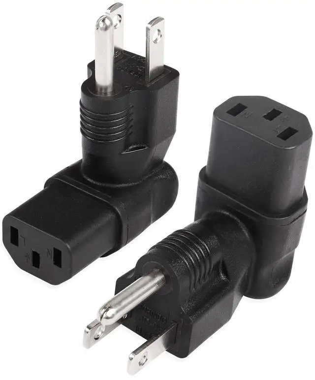 Main image of 90 Degree NEMA 5-15P to IEC 320 C13 Female 10A/125V Computer Power Extension Adapter, 3 Prong USA C13 to NEMA 5-15R Plug Power Adapter - 2 Pack