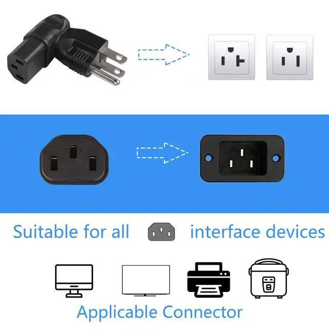 Alt view image 3 of 7 - 90 Degree NEMA 5-15P to IEC 320 C13 Female 10A/125V Computer Power Extension Adapter, 3 Prong USA C13 to NEMA 5-15R Plug Power Adapter - 2 Pack