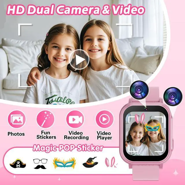 Alt view image 4 of 6 - Kids Waterproof Smart Watch, 32 Games HD Touchscreen Kids Watch with Dual Camera Video Music Player Pedometer Flashlight 12/24 hr Christmas Birthday Gifts for Girls Ages 4 5 6 7 8 9 10