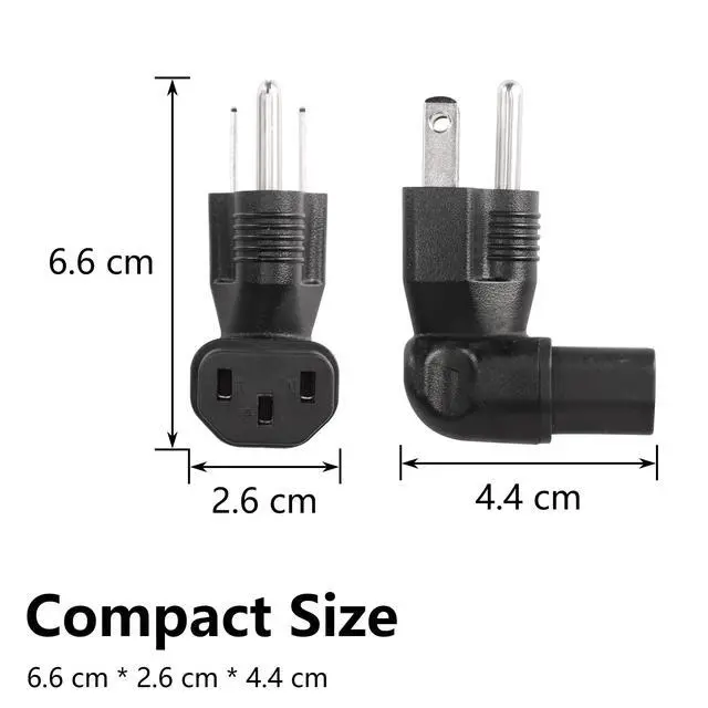 Alt view image 7 of 7 - 90 Degree NEMA 5-15P to IEC 320 C13 Female 10A/125V Computer Power Extension Adapter, 3 Prong USA C13 to NEMA 5-15R Plug Power Adapter - 2 Pack