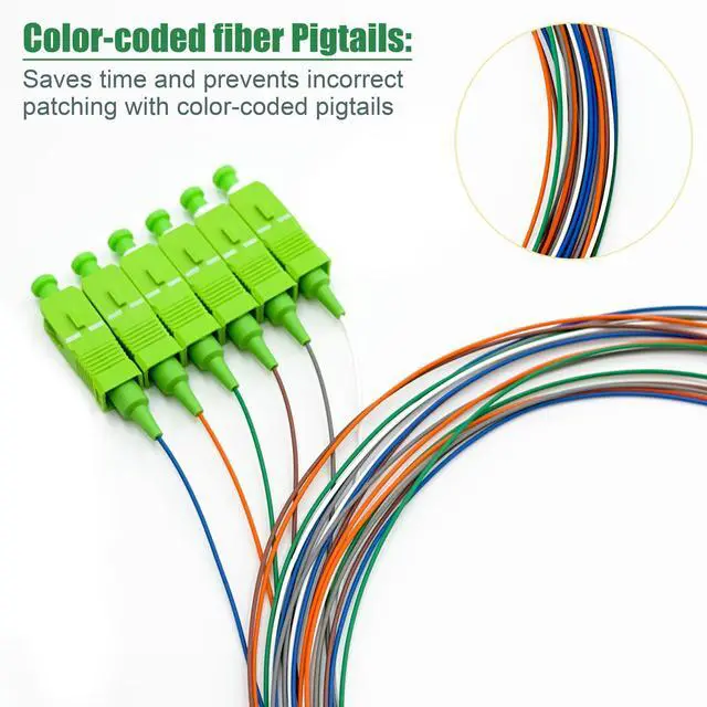 Alt view image 5 of 6 - 1.5 Meter 6 Strand Single Mode SC APC Fiber Pigtail, 9/125um, OS1/OS2 Compatible, Includes 6 Fiber Optic Fusion Splice Protective Shrink Sleeves