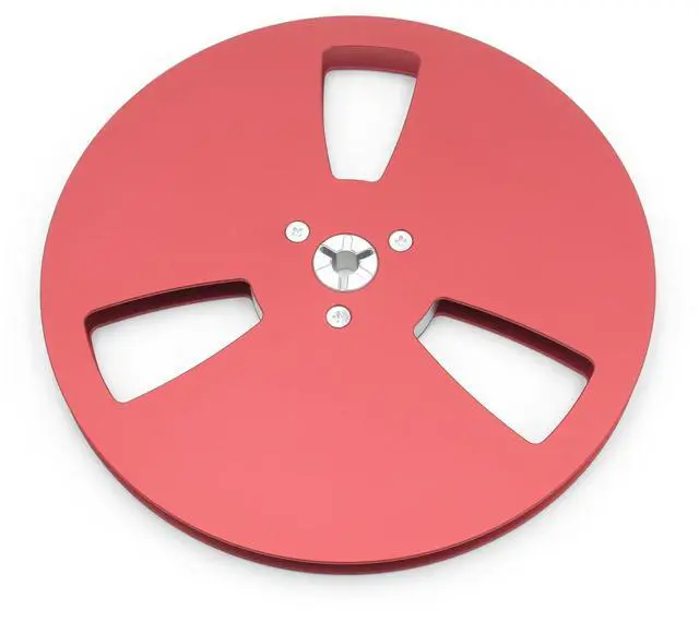 Main image of 7 Inch Empty Tape Reel 1/4" Aluminum Alloy Takeup Reel Red | 7 inch red aluminum alloy takeup reel for 1/4 inch tape recorders, CNC machined for smooth winding and stable use