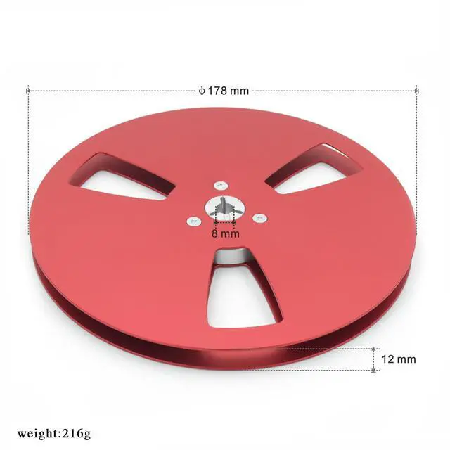 Alt view image 5 of 7 - 7 Inch Empty Tape Reel 1/4" Aluminum Alloy Takeup Reel Red | 7 inch red aluminum alloy takeup reel for 1/4 inch tape recorders, CNC machined for smooth winding and stable use