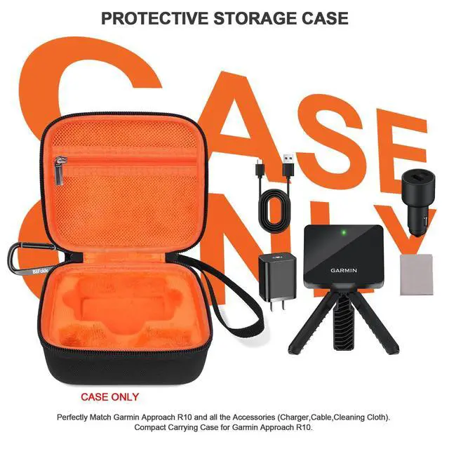 Alt view image 2 of 6 - Carrying Case for Garmin Approach R10 Golf Launch Monitor, Custom-Insert Storage Holder with Mesh Pocket for USB Cable, Charging Adapter (Black)