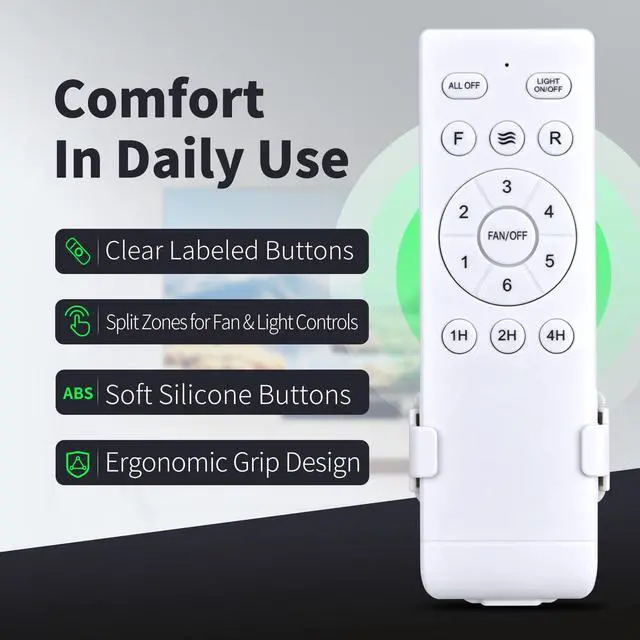 Alt view image 2 of 6 - Replacement Remote for Fanbulous F-HL52BK-1D03 F-LY46BK-1X01 Ceiling Fans | Also for Models F-SN56XX-1X0X F-TY52BK-1D01, Compatible with SHIHOT/ LEDIARY Ceiling Fans