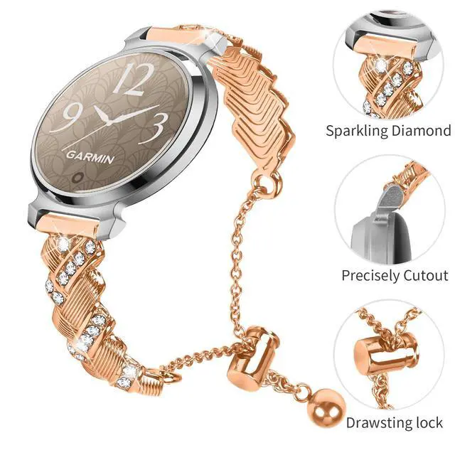 Alt view image 3 of 6 - Compatible with Garmin CIRQA/Lily 2/Lily 2 Active Watch Band for Women,Metal Bling Wristband Adjustable Luxury Link Chain Bracelet Jewelry Loop