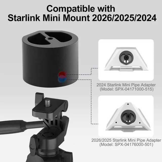 Alt view image 3 of 6 - Starlink Mini Tripod Adapter Fits 2026-2024 Mini Pipe Mount, CNC Aluminum | 1/4''-20 & 3/8"-16 Thread, Starlink Mini Accessories for Quick Release Plates, Tripods, Clamps, Ram and Ball Mounts