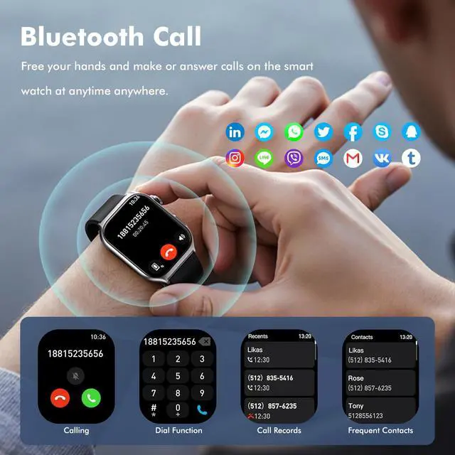 Alt view image 2 of 6 - Android Smart Watch for Women - Bluetooth Call,Compatible with Android & iOS2.0" HD Screen, Heart Rate/Sleep/Step Tracker, 100+ Sports Modes,IP68 Waterproof Men Fitness Tracker (Black)