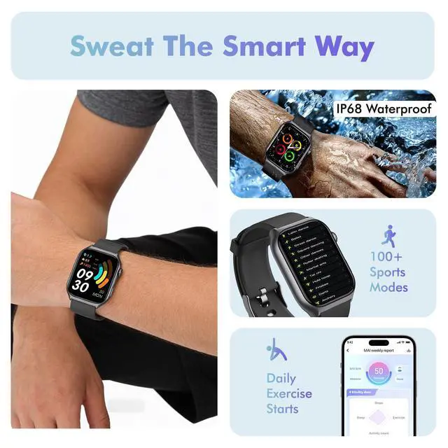 Alt view image 4 of 6 - Android Smart Watch for Women - Bluetooth Call,Compatible with Android & iOS2.0" HD Screen, Heart Rate/Sleep/Step Tracker, 100+ Sports Modes,IP68 Waterproof Men Fitness Tracker (Black)