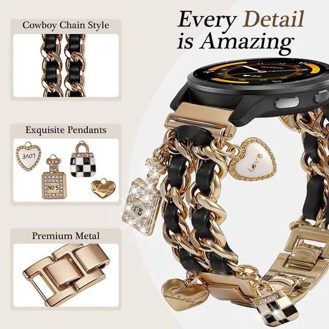 Alt view image 2 of 7 - 22mm Stylish Metal Band Compatible with Garmin Vivoactive 4/Venu4 45mm/Venu 3/Venu 2, Pretty Chain Strap Compatible with Forerunner 265/255/745