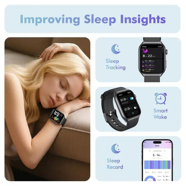 Alt view image 6 of 6 - Android Smart Watch for Women - Bluetooth Call,Compatible with Android & iOS2.0" HD Screen, Heart Rate/Sleep/Step Tracker, 100+ Sports Modes,IP68 Waterproof Men Fitness Tracker (Black)