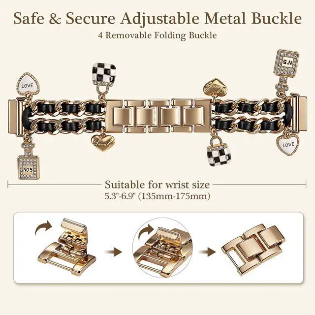 Alt view image 3 of 7 - 22mm Stylish Metal Band Compatible with Garmin Vivoactive 4/Venu4 45mm/Venu 3/Venu 2, Pretty Chain Strap Compatible with Forerunner 265/255/745