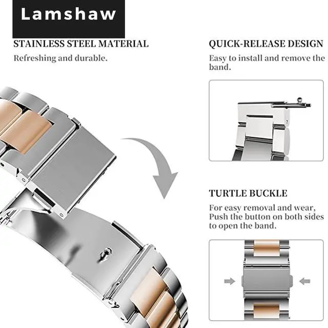 Alt view image 4 of 6 - Quick Release Stainless Steel Metal Replacement Straps - Compatible with Quican, aeac, WMK, Fitpolo ID208 Plus 1.8 Inches Smart Watch Bands