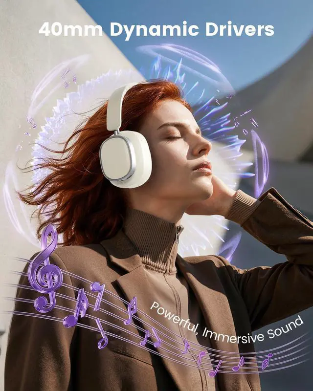 Alt view image 6 of 7 - Active Noise Cancelling Headphones,78H Wireless Bluetooth Headphones | Over-Ear Headset,Bluetooth 6.0,Hi-Res,Low Latency,Foldable,Built-in Microphone,Ideal for Travel,Home,Office,Cellphone,PC