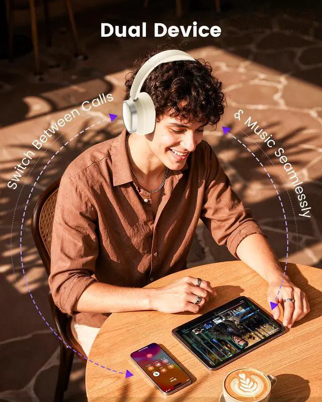 Alt view image 7 of 7 - Active Noise Cancelling Headphones,78H Wireless Bluetooth Headphones | Over-Ear Headset,Bluetooth 6.0,Hi-Res,Low Latency,Foldable,Built-in Microphone,Ideal for Travel,Home,Office,Cellphone,PC