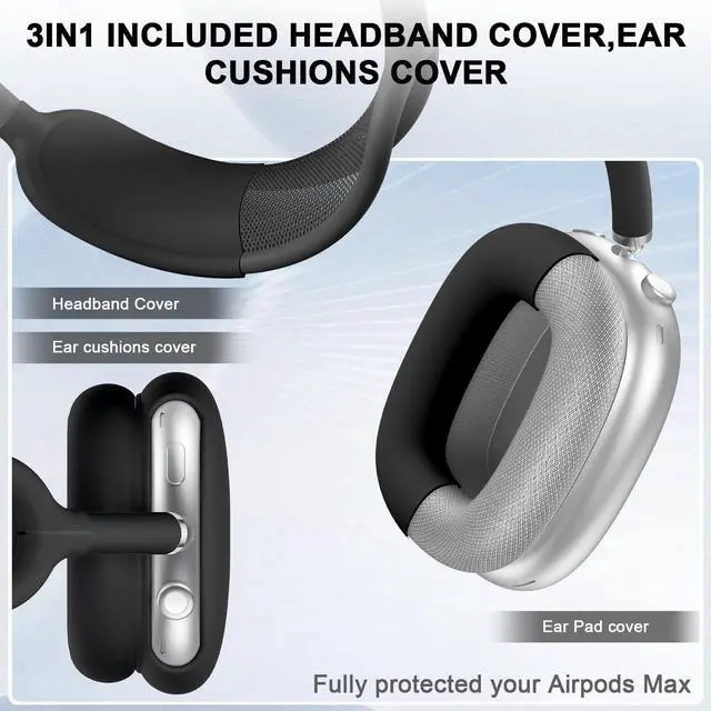 Alt view image 6 of 7 - 5-in-1 Compatible with AirPods Max Case, Leather & Silicone | Cover Set with Sleep Mode, Soft PU Leather Anti-Dust Accessories, Lightweight Shockproof for Apple Headphones